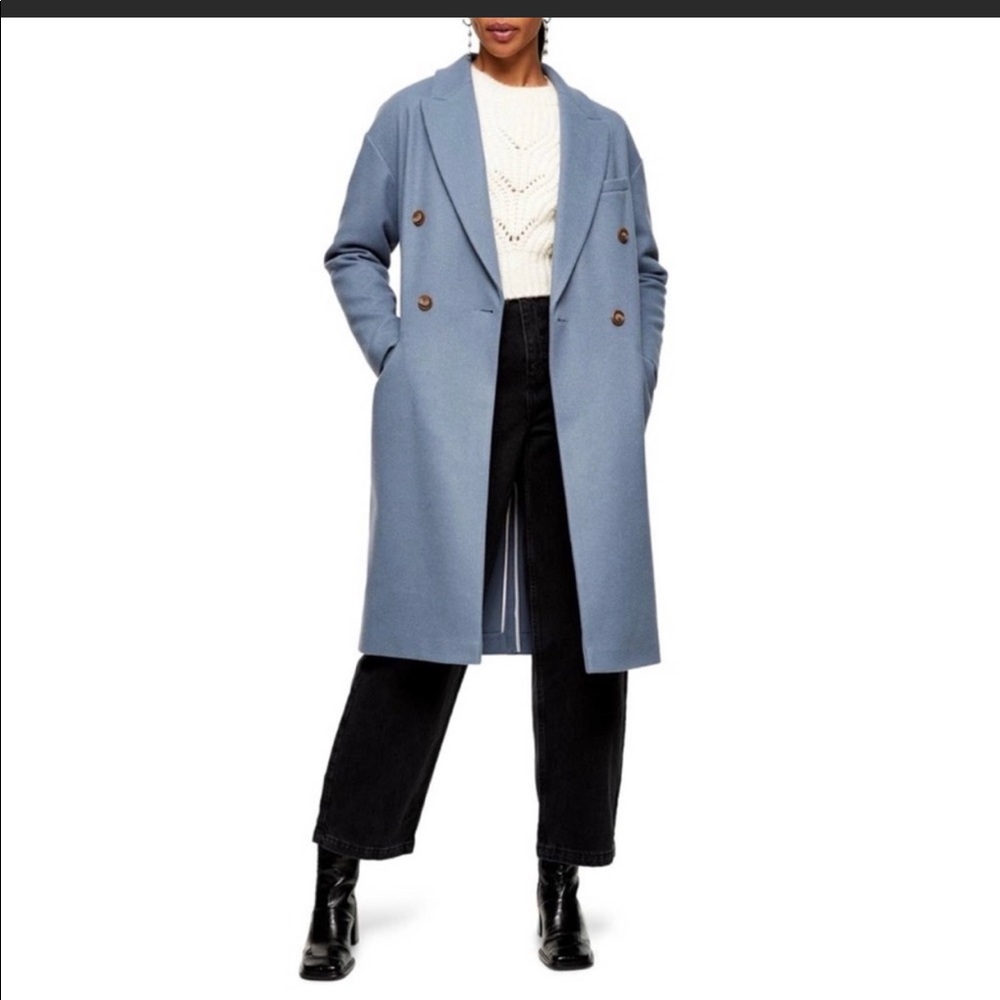 Topshop light blue double breasted coat. Size 10